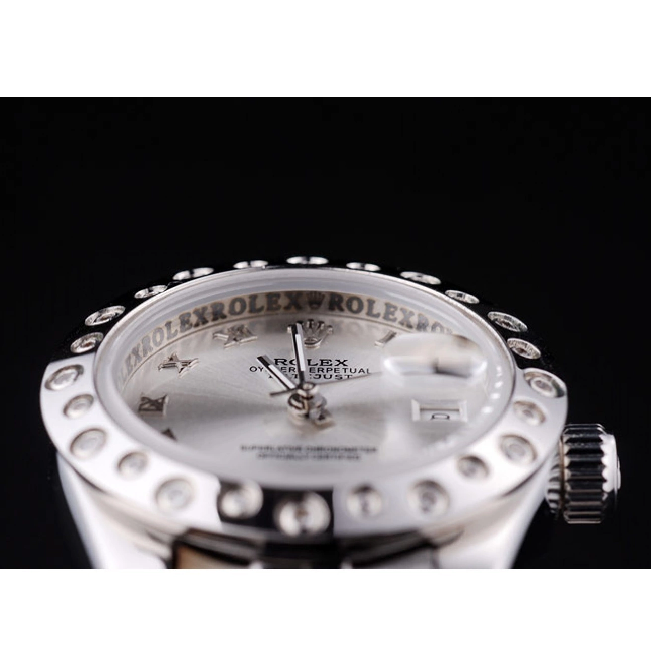 Aaa replica watch 7474 Dial Datejust Silver Bezel Diamonds Silver Polished Rolex 0620